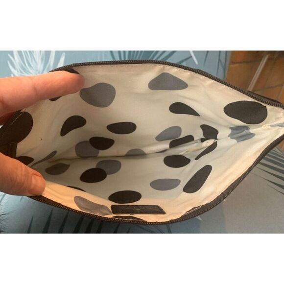 Kate Spade black Snake Skin Clutch Purse Handbag FUR ZIPPER PULL - Picture 11 of 11